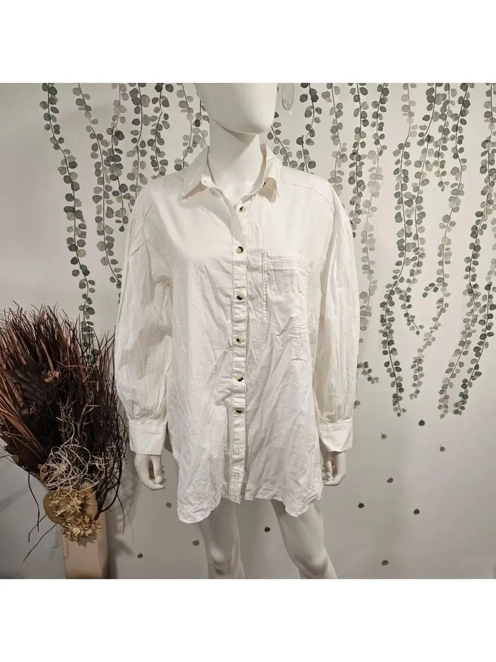 Free People Happy Hour Solid Poplin Top Sz S
